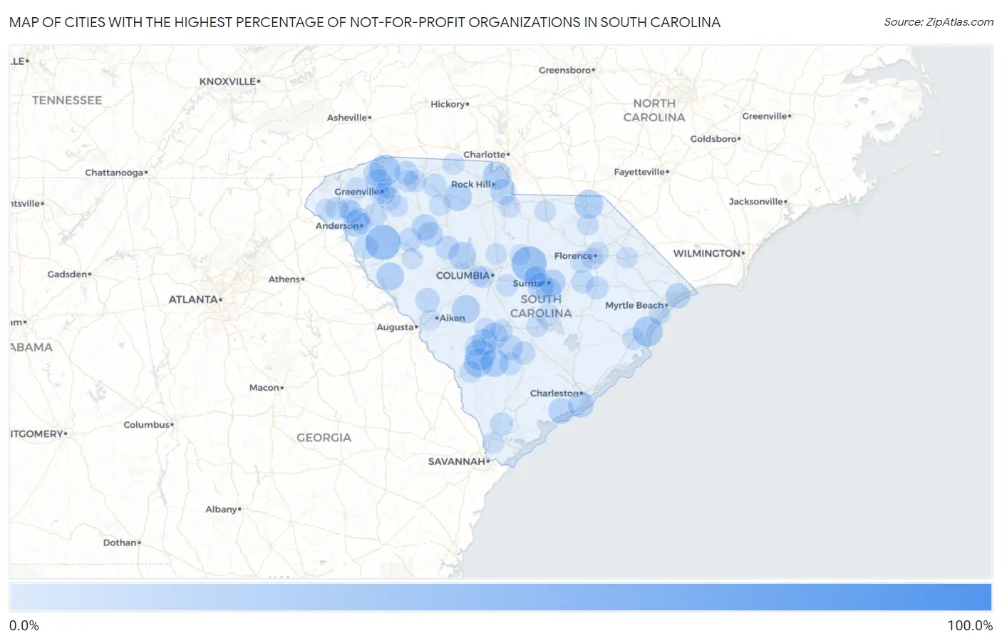 Cities with the Highest Percentage of Not-for-profit Organizations in South Carolina Map