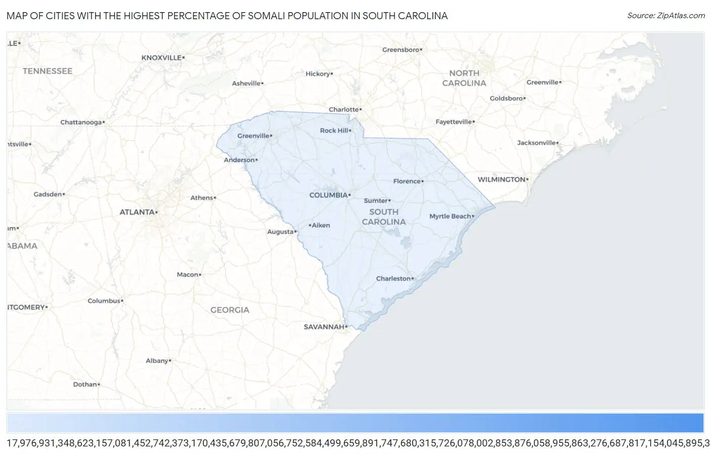 Cities with the Highest Percentage of Somali Population in South Carolina Map