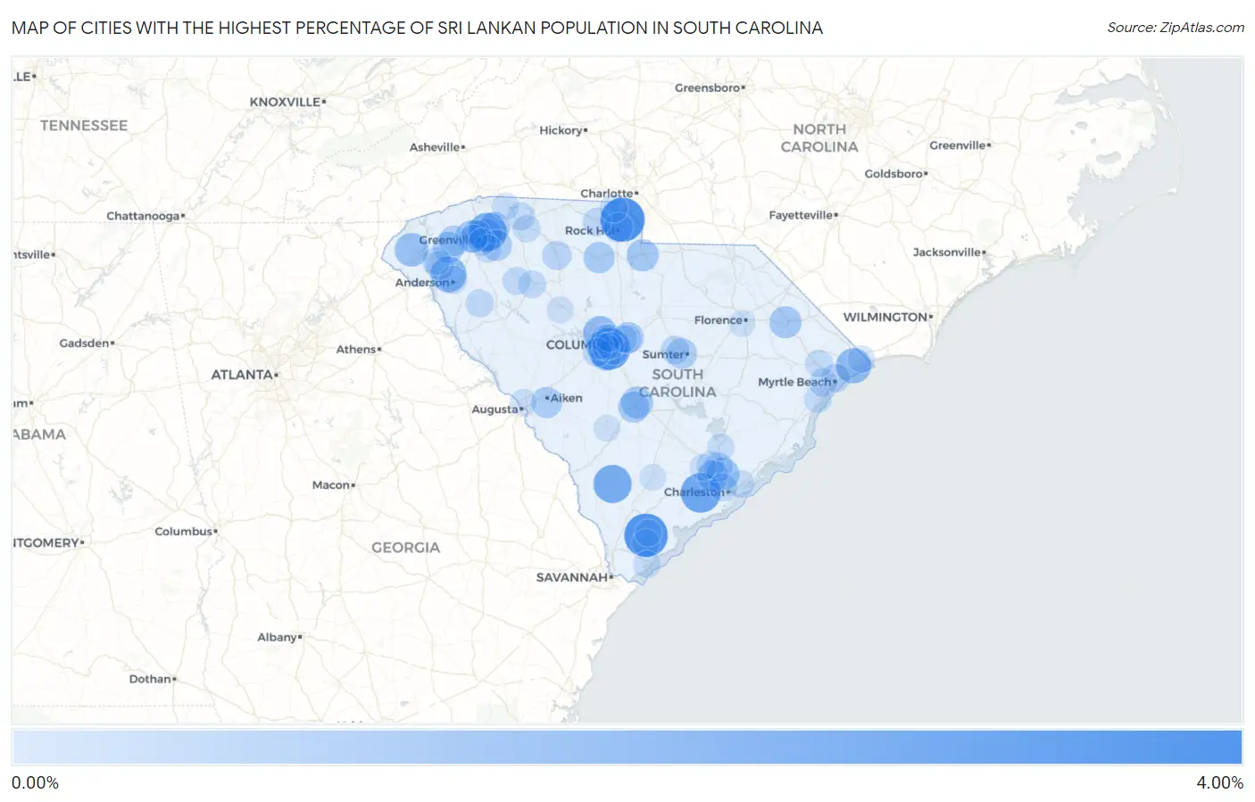 Cities with the Highest Percentage of Sri Lankan Population in South Carolina Map