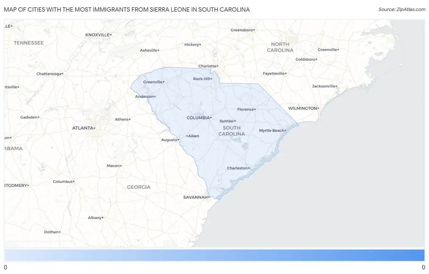 Cities with the Most Immigrants from Sierra Leone in South Carolina Map