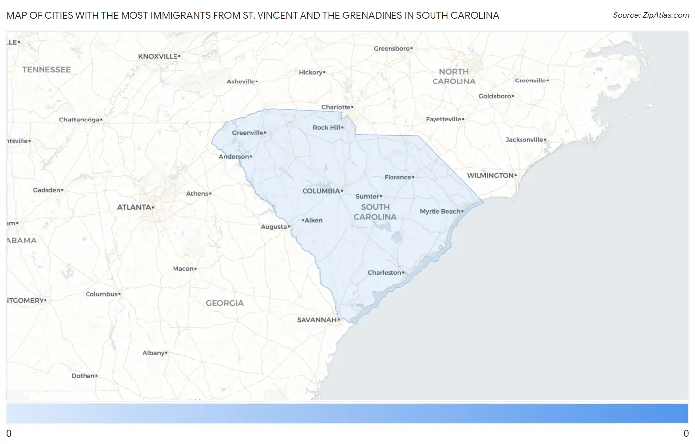 Cities with the Most Immigrants from St. Vincent and the Grenadines in South Carolina Map
