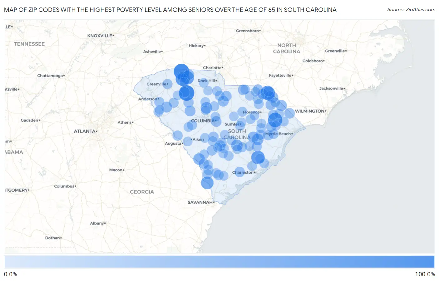 Zip Codes with the Highest Poverty Level Among Seniors Over the Age of 65 in South Carolina Map