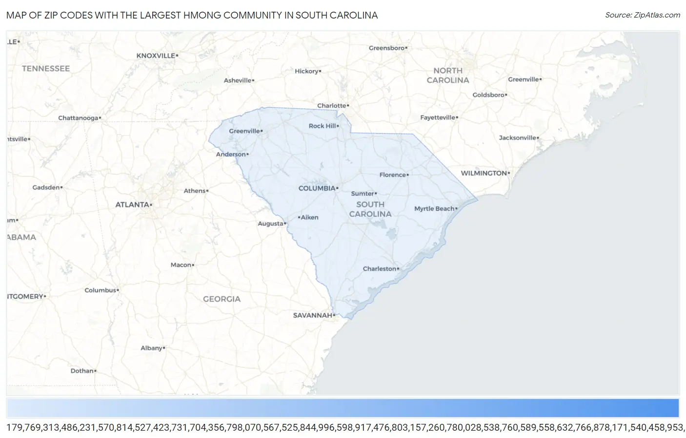 Zip Codes with the Largest Hmong Community in South Carolina Map