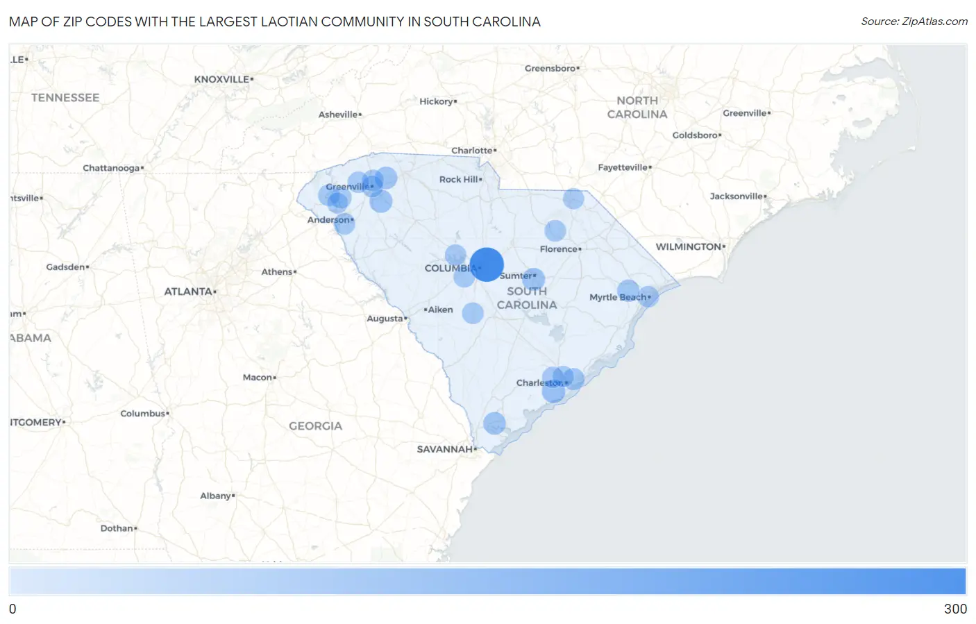 Zip Codes with the Largest Laotian Community in South Carolina Map