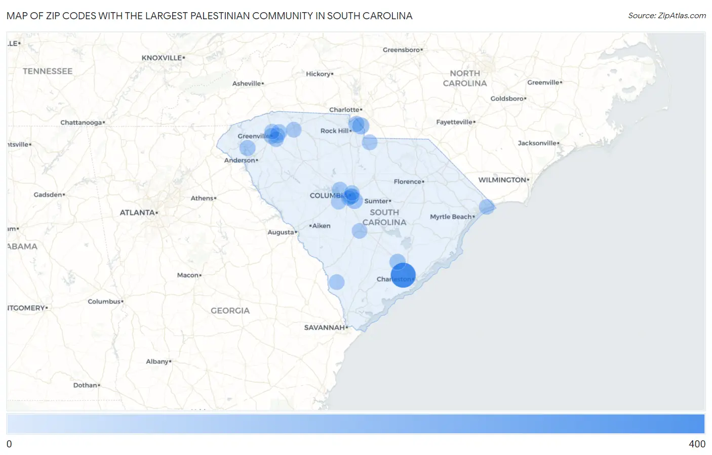 Zip Codes with the Largest Palestinian Community in South Carolina Map