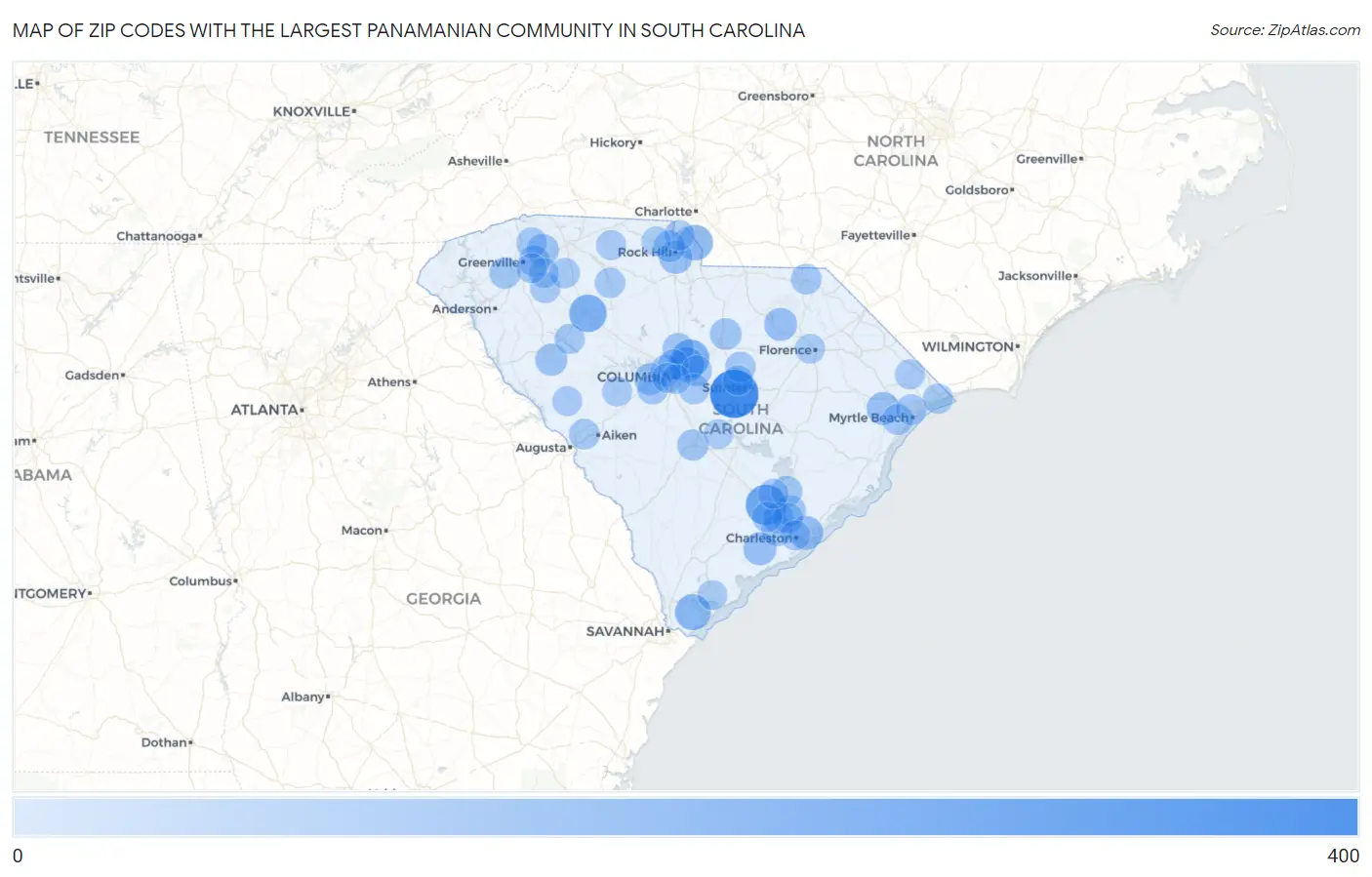 Zip Codes with the Largest Panamanian Community in South Carolina Map