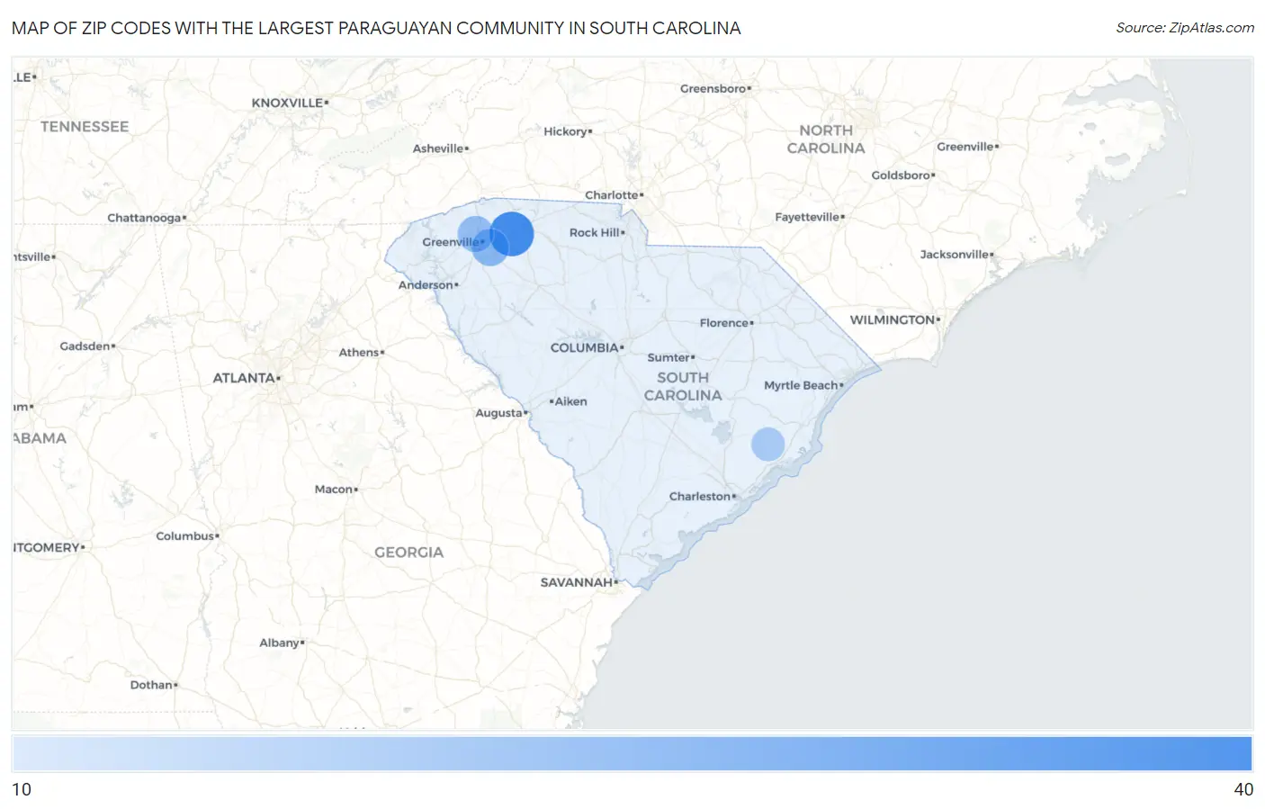 Zip Codes with the Largest Paraguayan Community in South Carolina Map