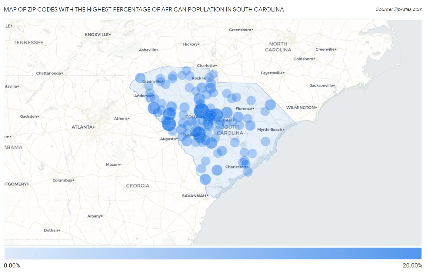 Zip Codes with the Highest Percentage of African Population in South Carolina Map