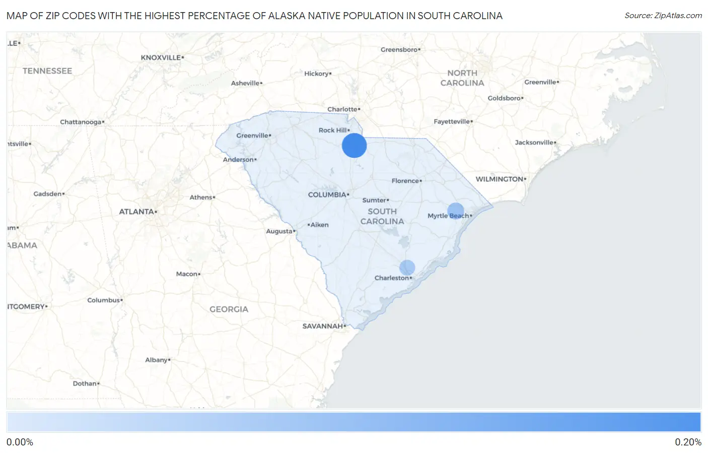 Zip Codes with the Highest Percentage of Alaska Native Population in South Carolina Map