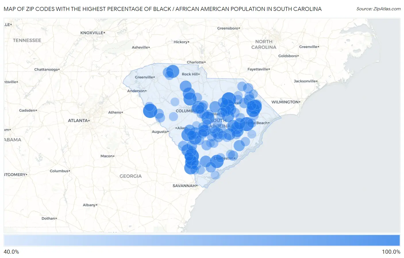 Zip Codes with the Highest Percentage of Black / African American Population in South Carolina Map