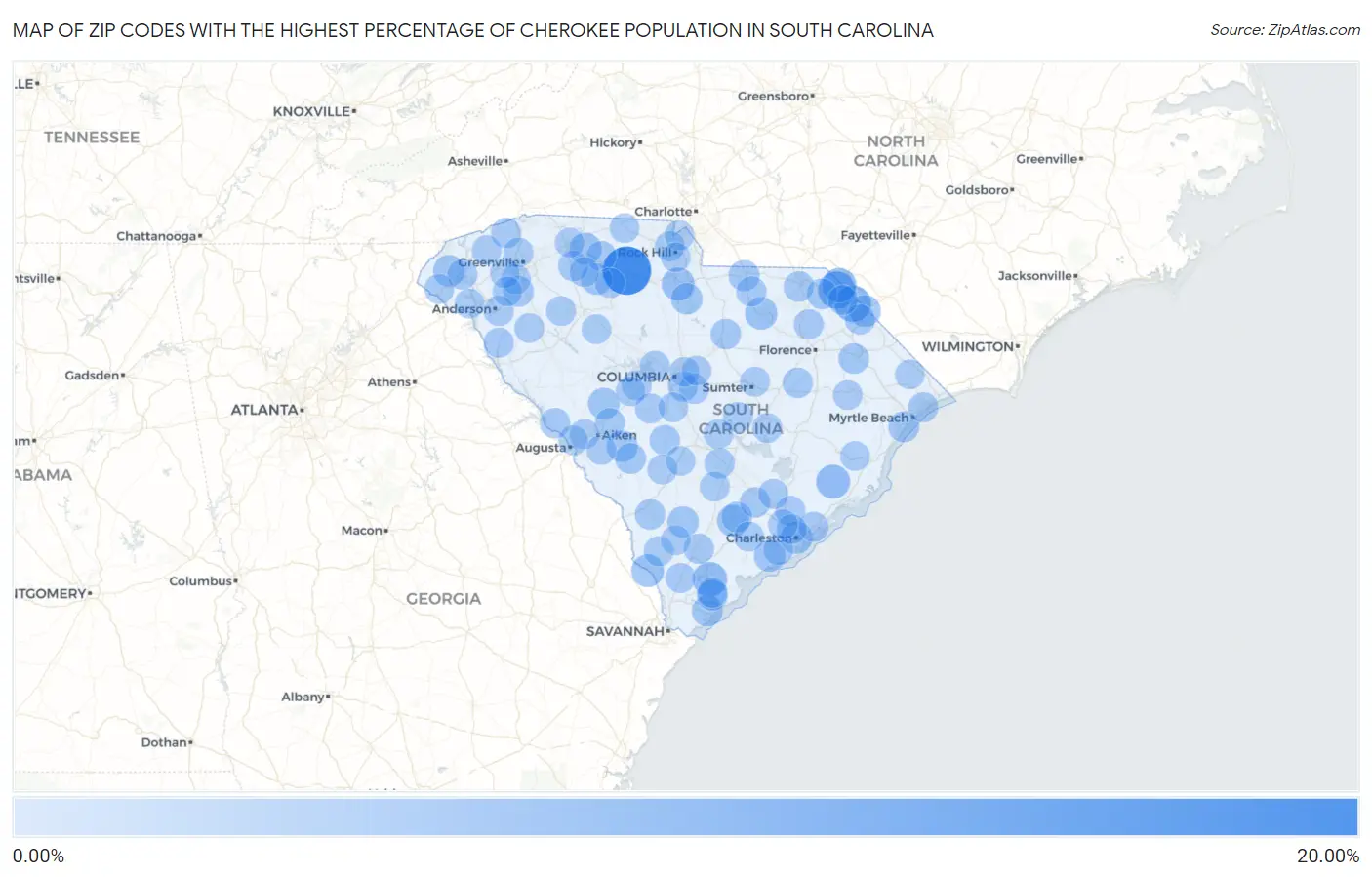 Zip Codes with the Highest Percentage of Cherokee Population in South Carolina Map