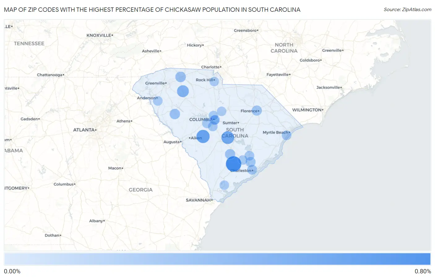 Zip Codes with the Highest Percentage of Chickasaw Population in South Carolina Map