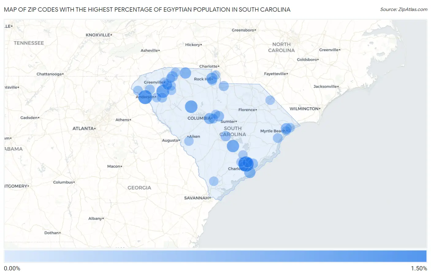 Zip Codes with the Highest Percentage of Egyptian Population in South Carolina Map