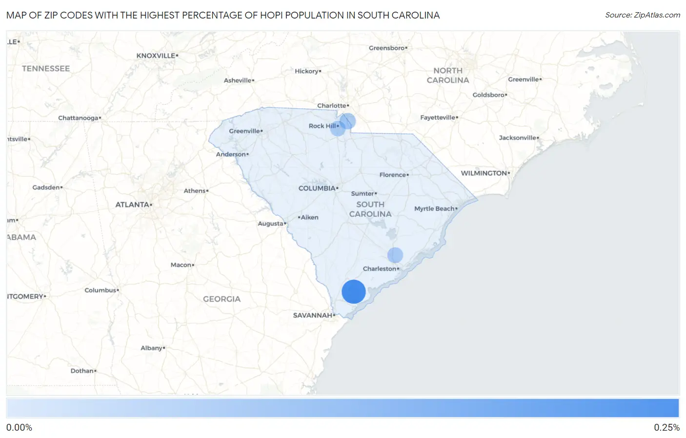 Zip Codes with the Highest Percentage of Hopi Population in South Carolina Map