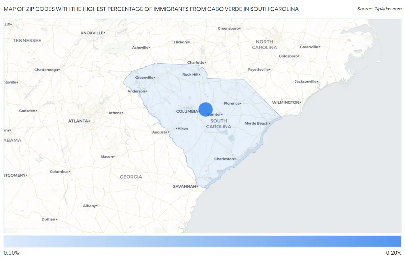 Zip Codes with the Highest Percentage of Immigrants from Cabo Verde in South Carolina Map
