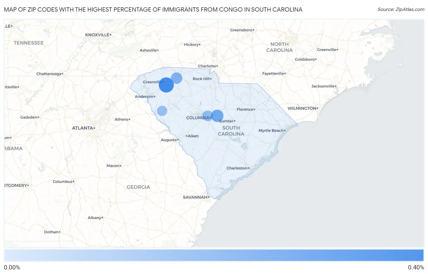 Zip Codes with the Highest Percentage of Immigrants from Congo in South Carolina Map