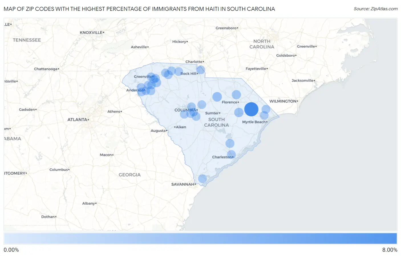 Zip Codes with the Highest Percentage of Immigrants from Haiti in South Carolina Map