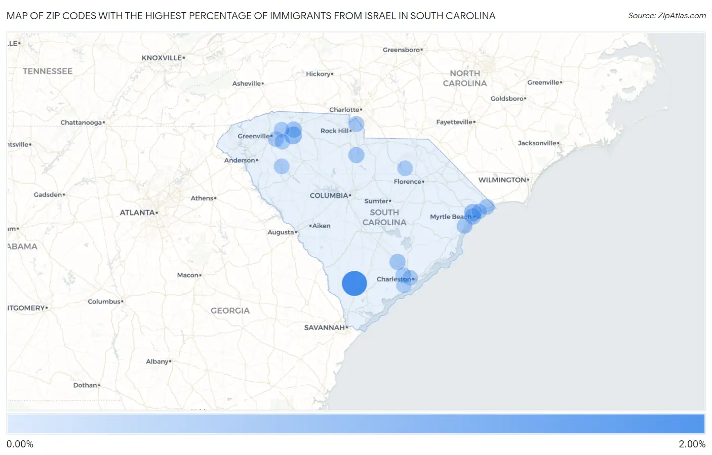 Zip Codes with the Highest Percentage of Immigrants from Israel in South Carolina Map