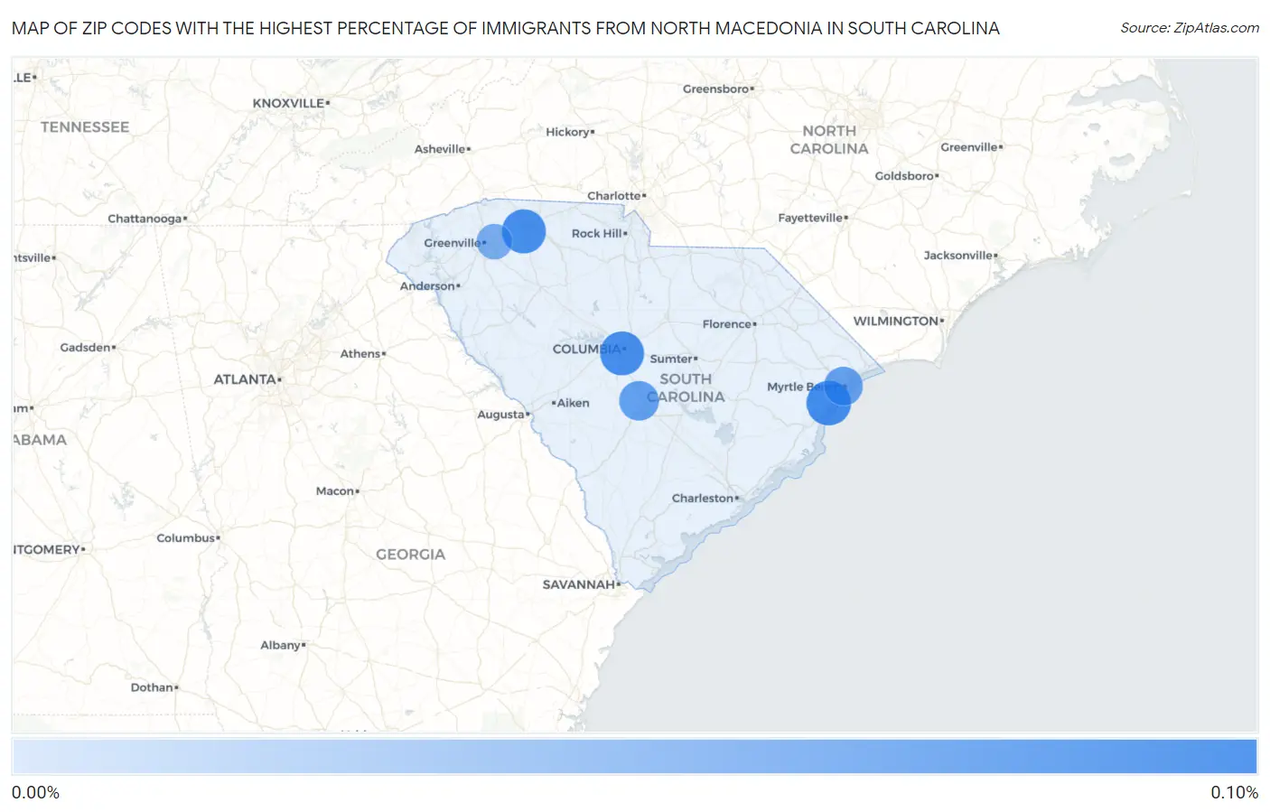 Zip Codes with the Highest Percentage of Immigrants from North Macedonia in South Carolina Map