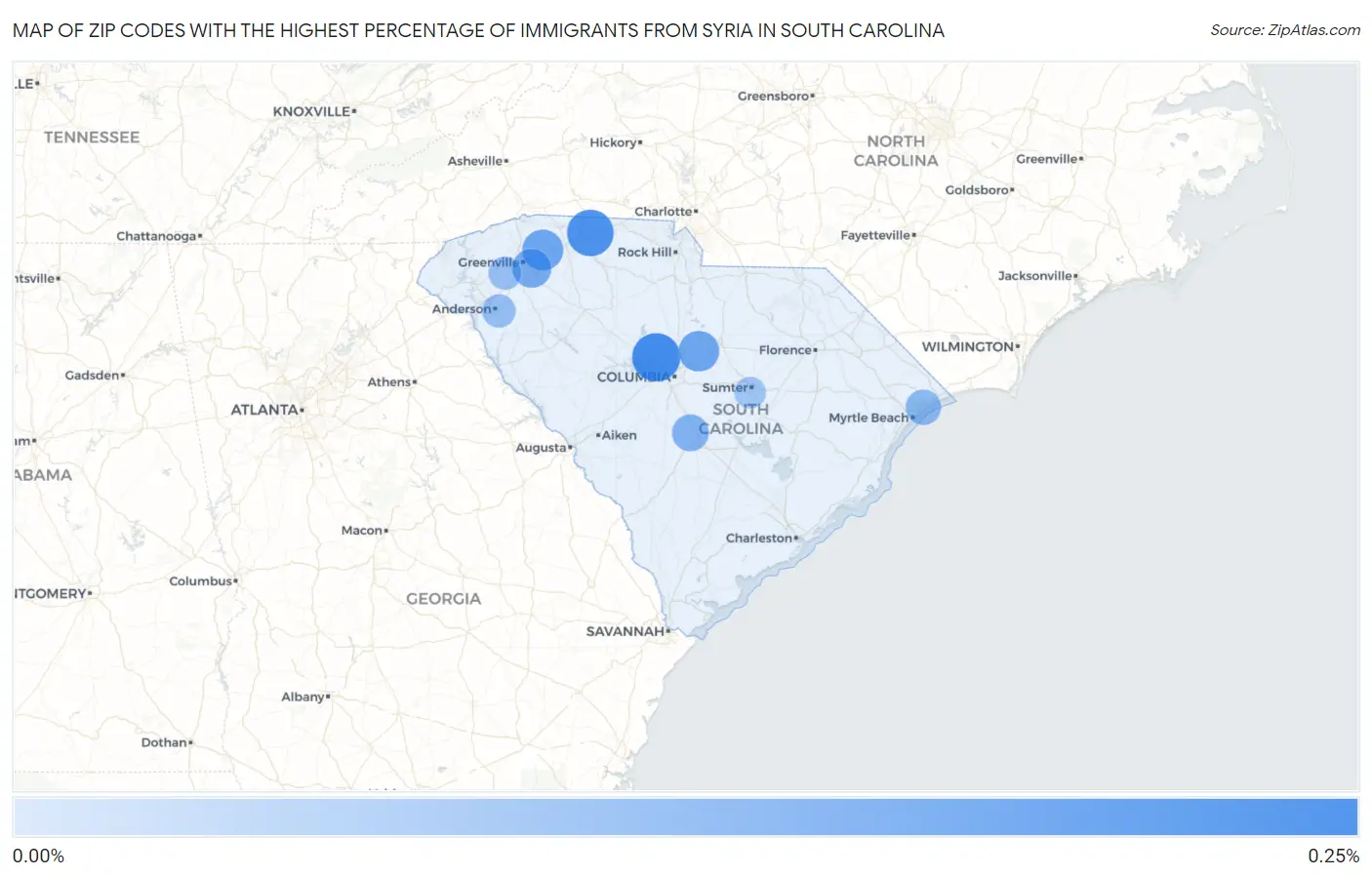 Zip Codes with the Highest Percentage of Immigrants from Syria in South Carolina Map