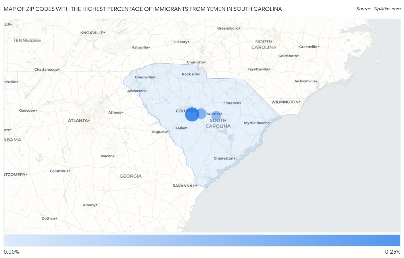 Zip Codes with the Highest Percentage of Immigrants from Yemen in South Carolina Map