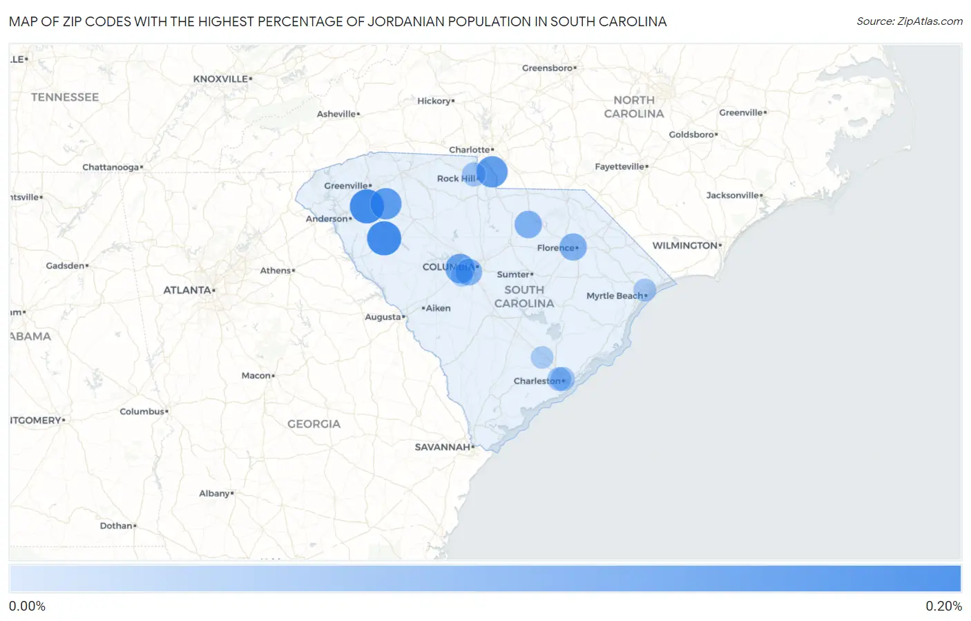 Zip Codes with the Highest Percentage of Jordanian Population in South Carolina Map