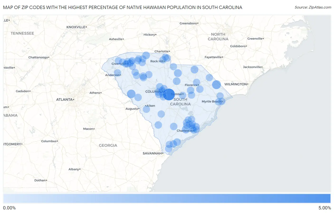 Zip Codes with the Highest Percentage of Native Hawaiian Population in South Carolina Map
