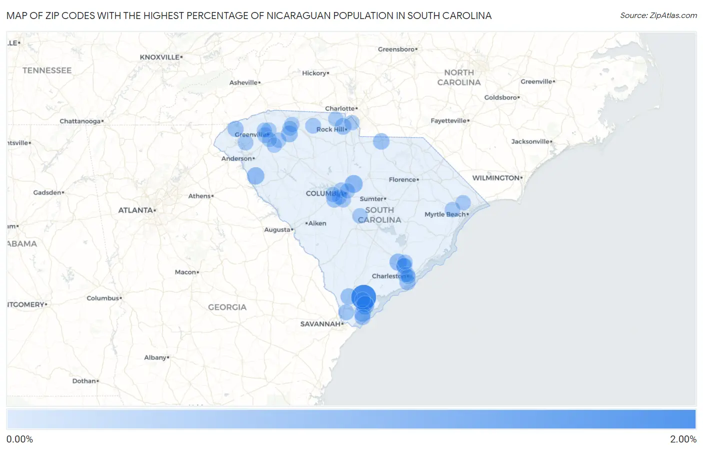 Zip Codes with the Highest Percentage of Nicaraguan Population in South Carolina Map