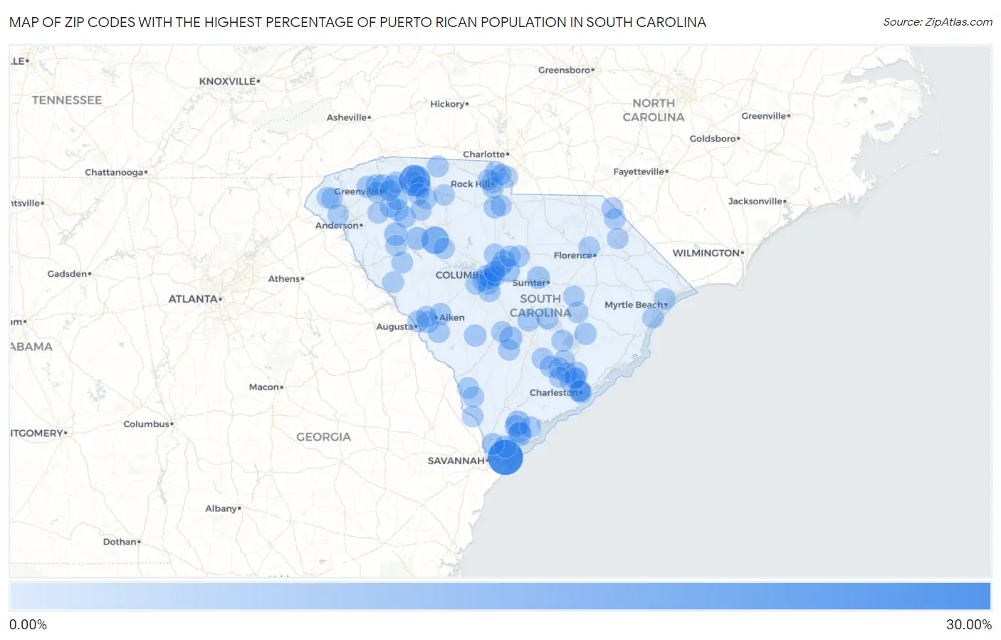 Zip Codes with the Highest Percentage of Puerto Rican Population in South Carolina Map