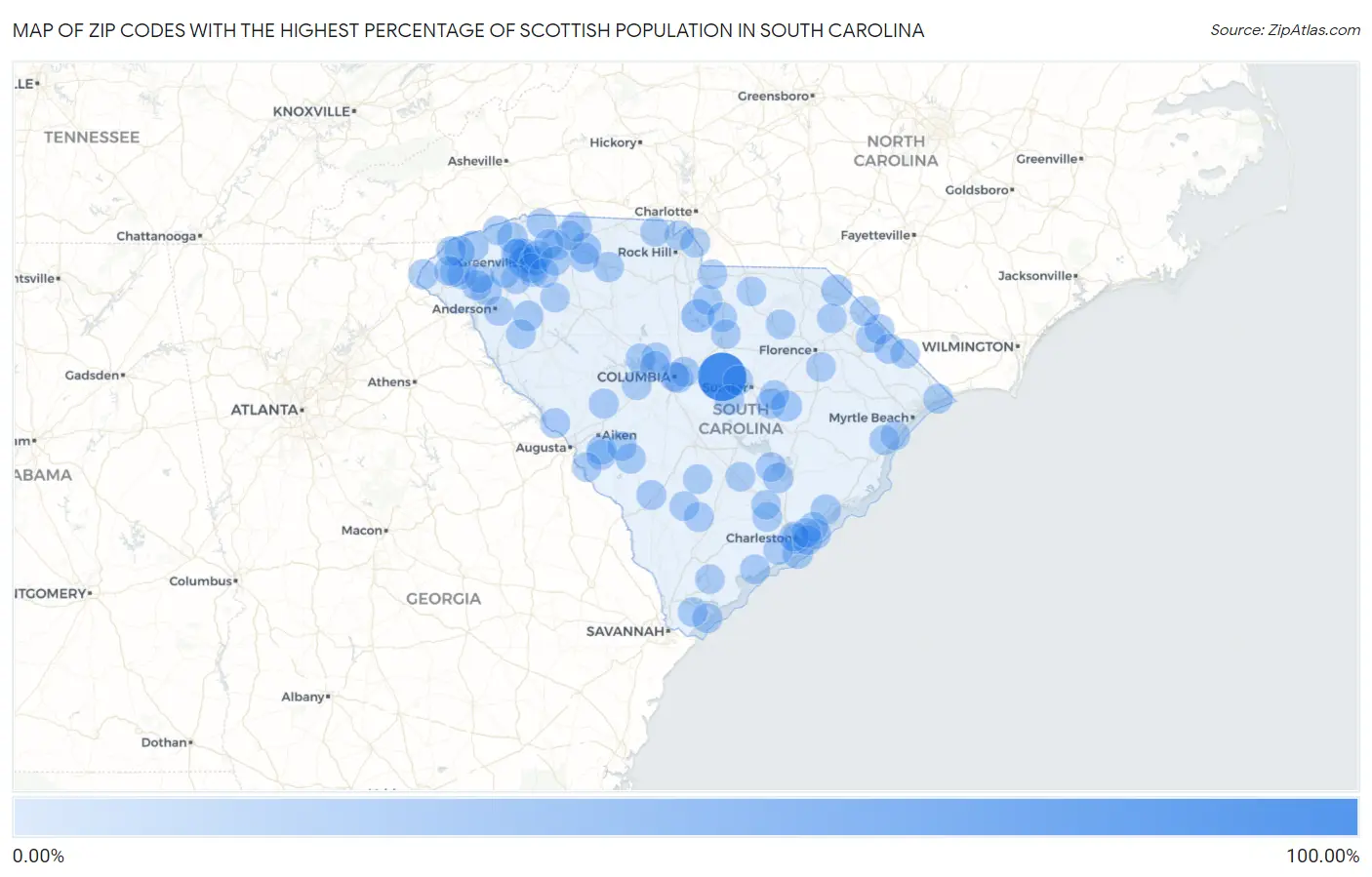 Zip Codes with the Highest Percentage of Scottish Population in South Carolina Map