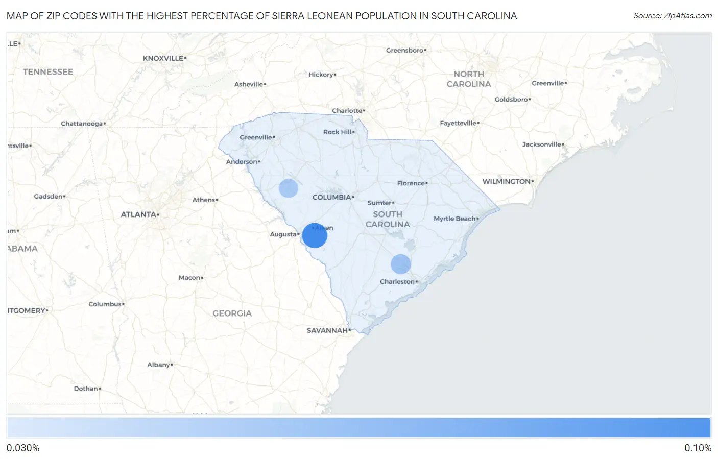 Zip Codes with the Highest Percentage of Sierra Leonean Population in South Carolina Map