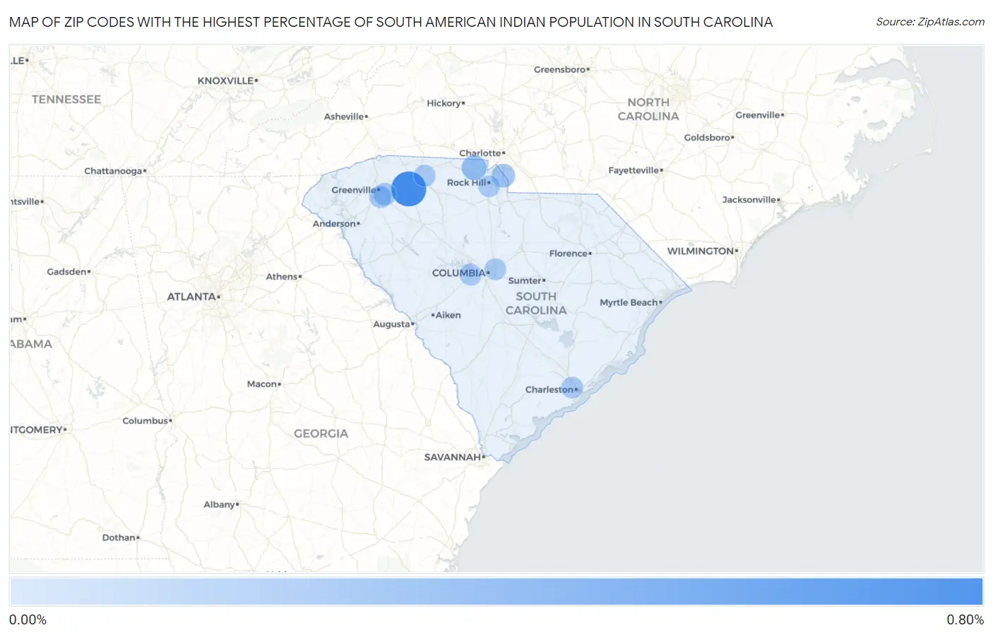 Zip Codes with the Highest Percentage of South American Indian Population in South Carolina Map