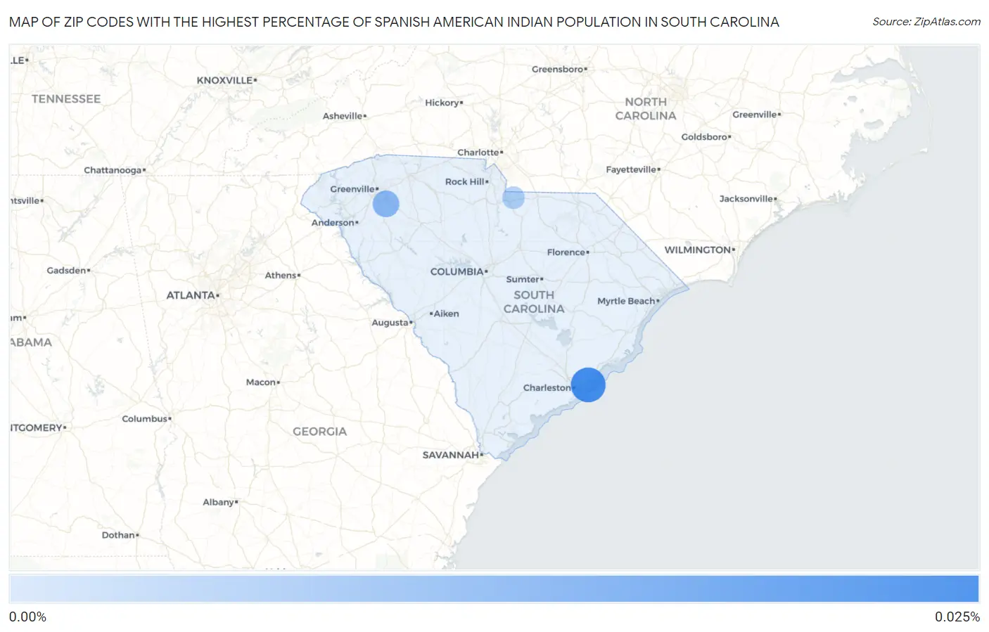 Zip Codes with the Highest Percentage of Spanish American Indian Population in South Carolina Map