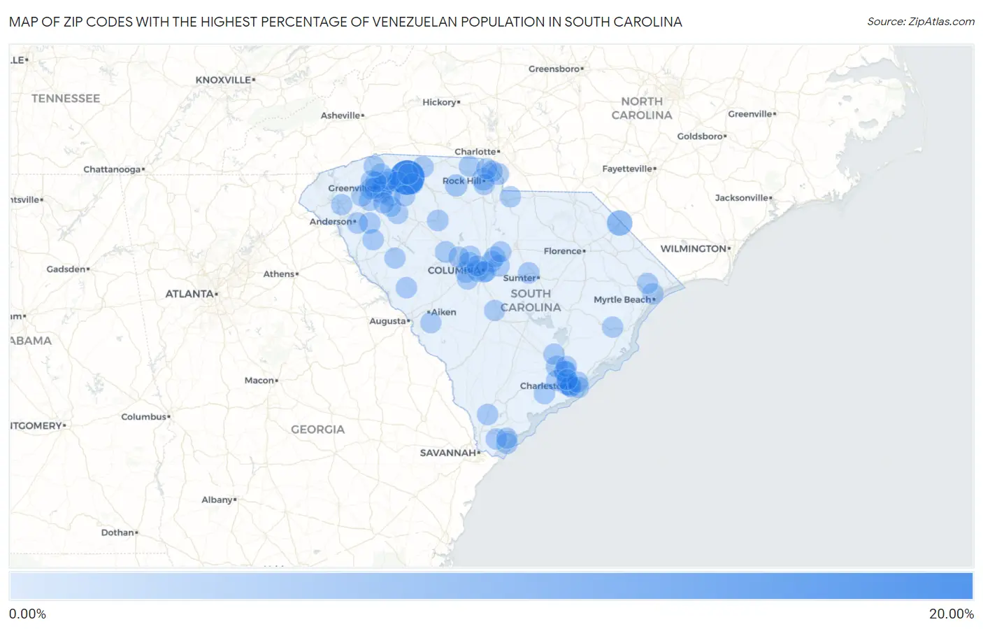 Zip Codes with the Highest Percentage of Venezuelan Population in South Carolina Map