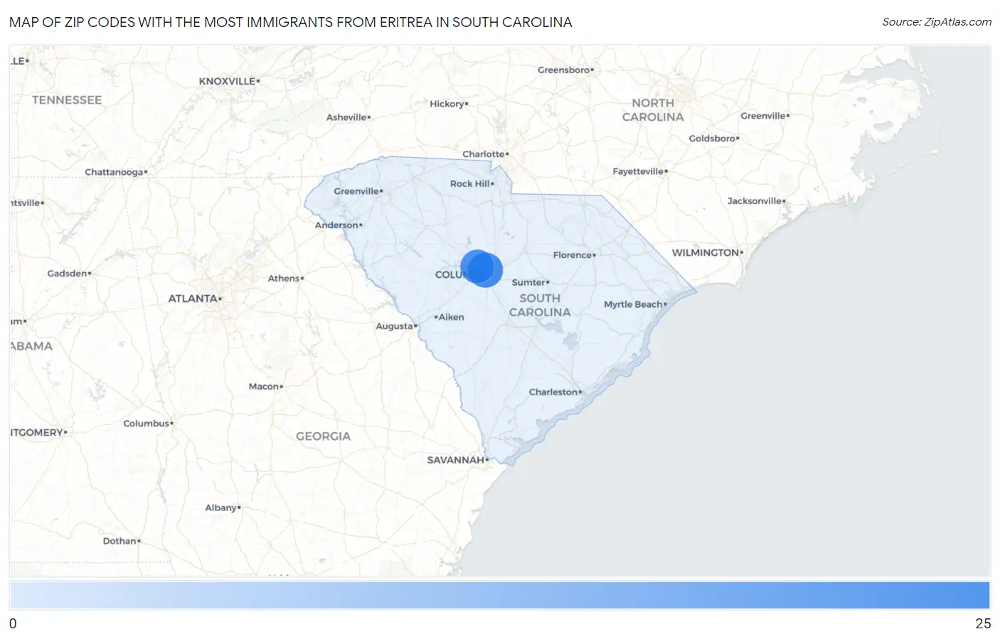 Zip Codes with the Most Immigrants from Eritrea in South Carolina Map