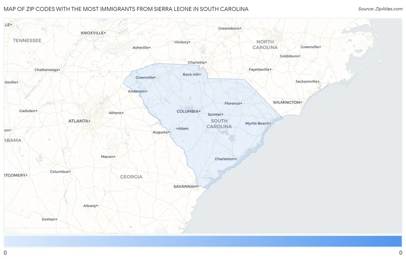 Zip Codes with the Most Immigrants from Sierra Leone in South Carolina Map