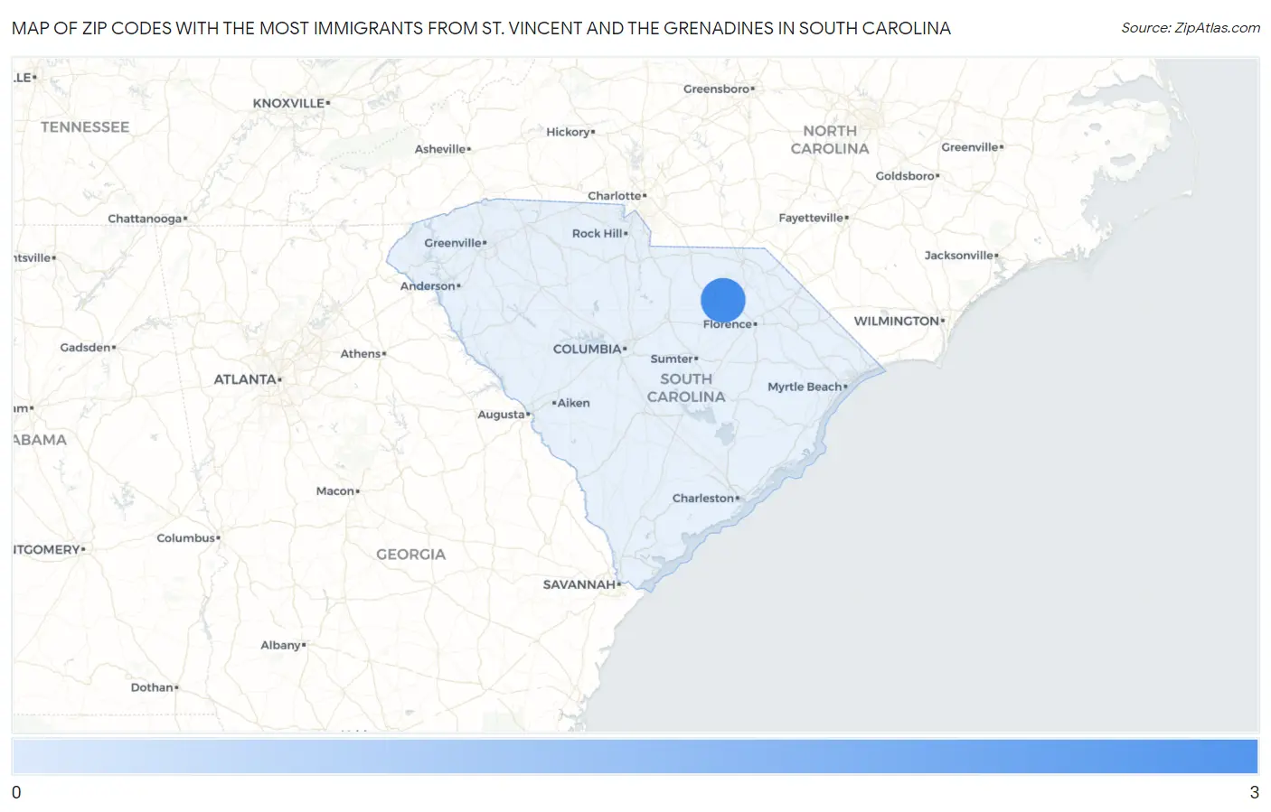 Zip Codes with the Most Immigrants from St. Vincent and the Grenadines in South Carolina Map