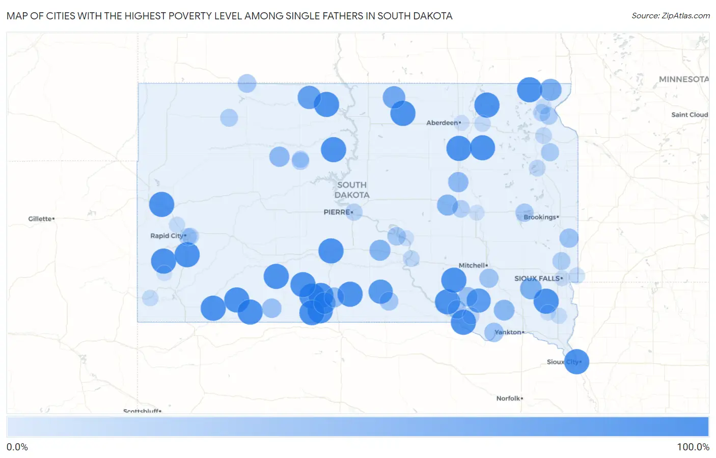 Cities with the Highest Poverty Level Among Single Fathers in South Dakota Map