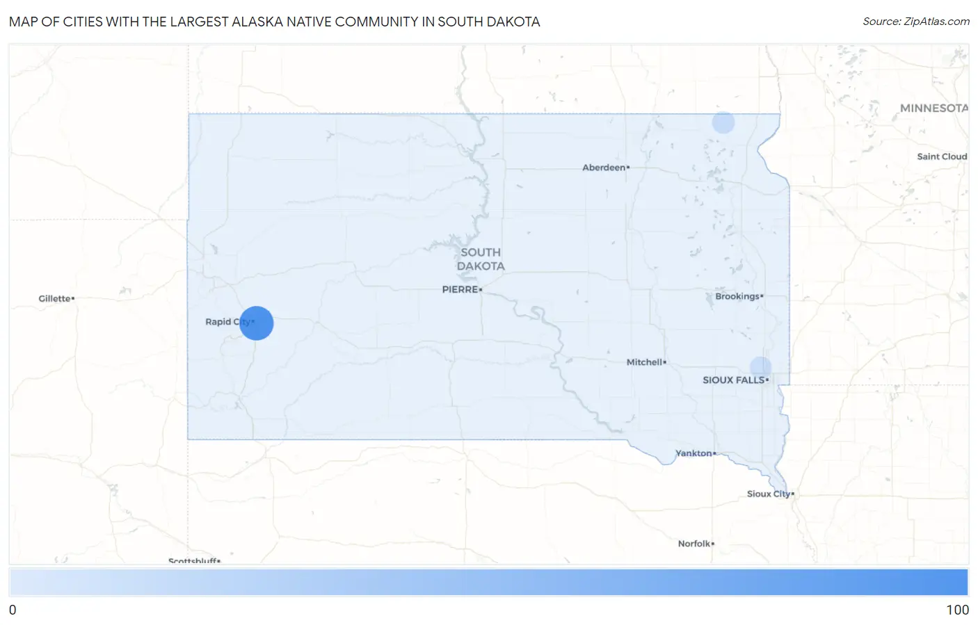 Cities with the Largest Alaska Native Community in South Dakota Map