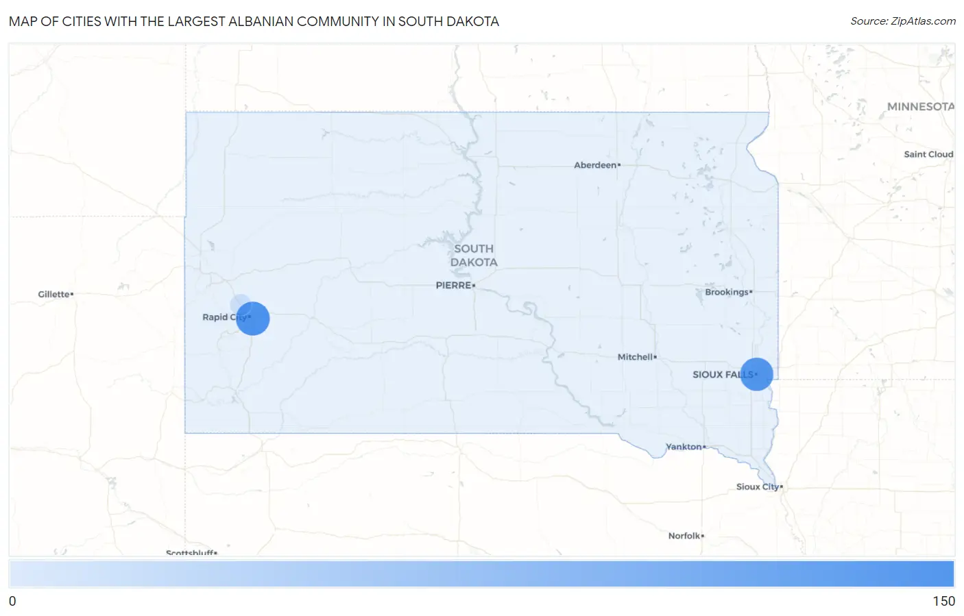 Cities with the Largest Albanian Community in South Dakota Map