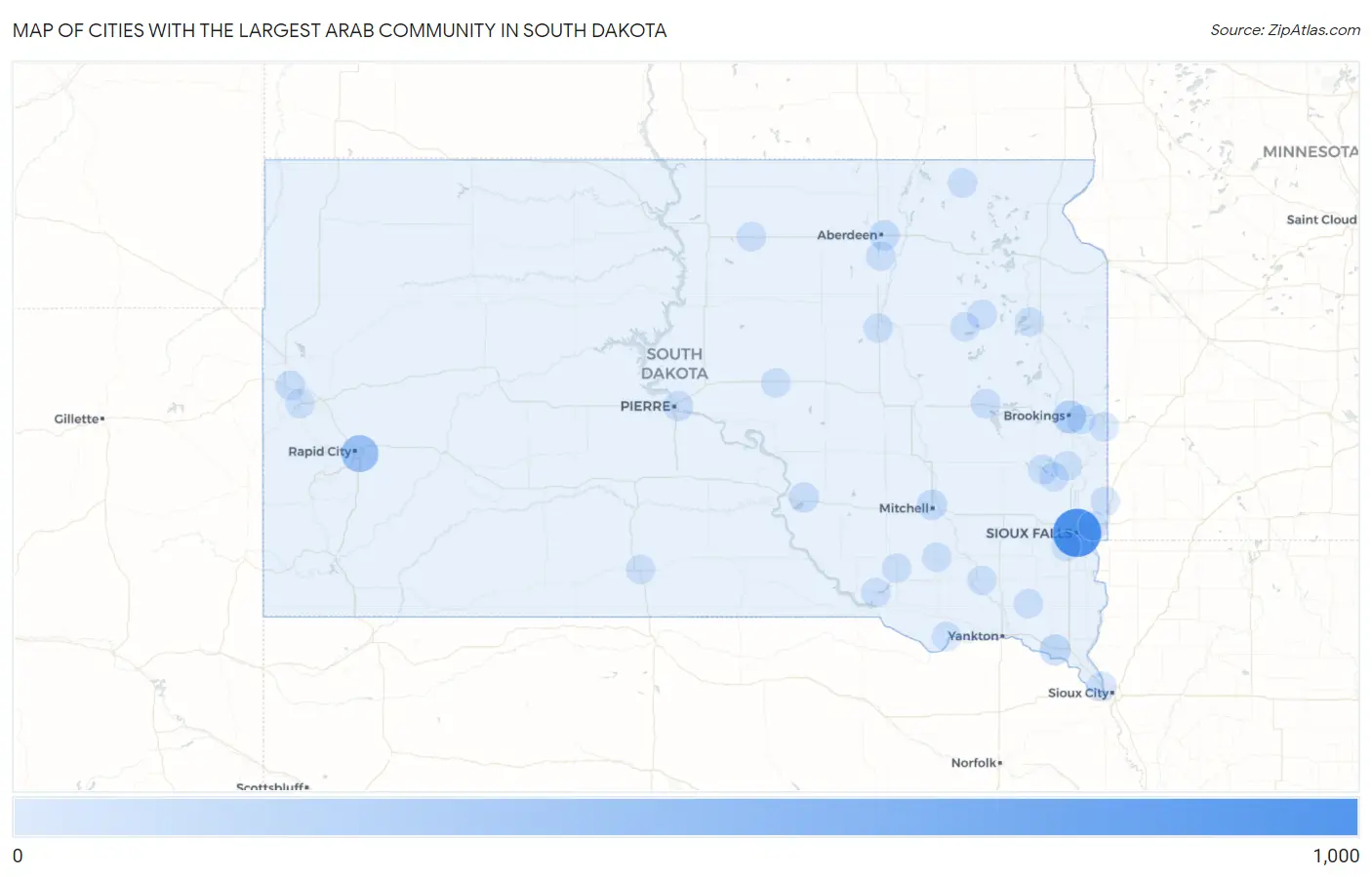 Cities with the Largest Arab Community in South Dakota Map