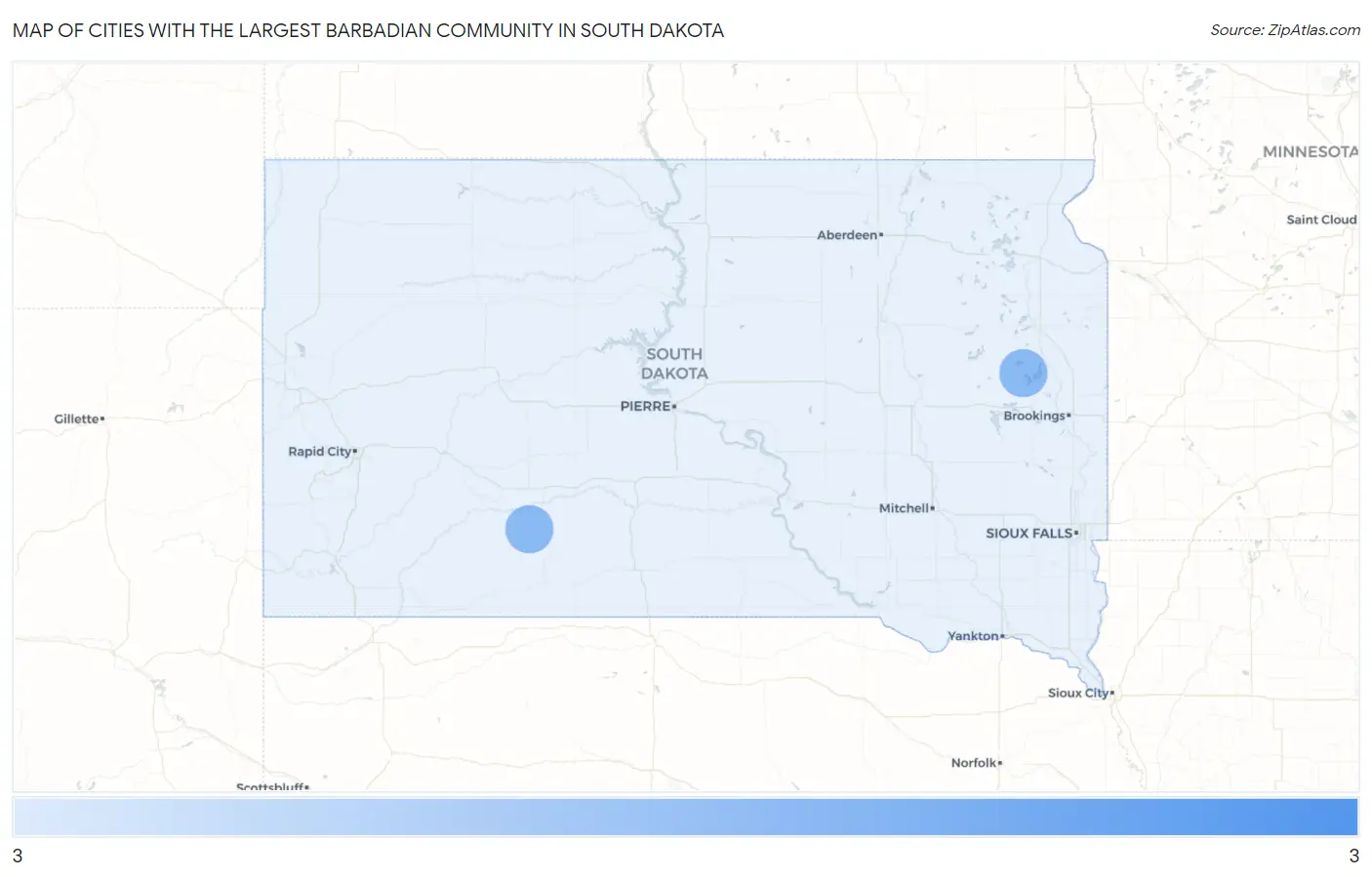 Cities with the Largest Barbadian Community in South Dakota Map