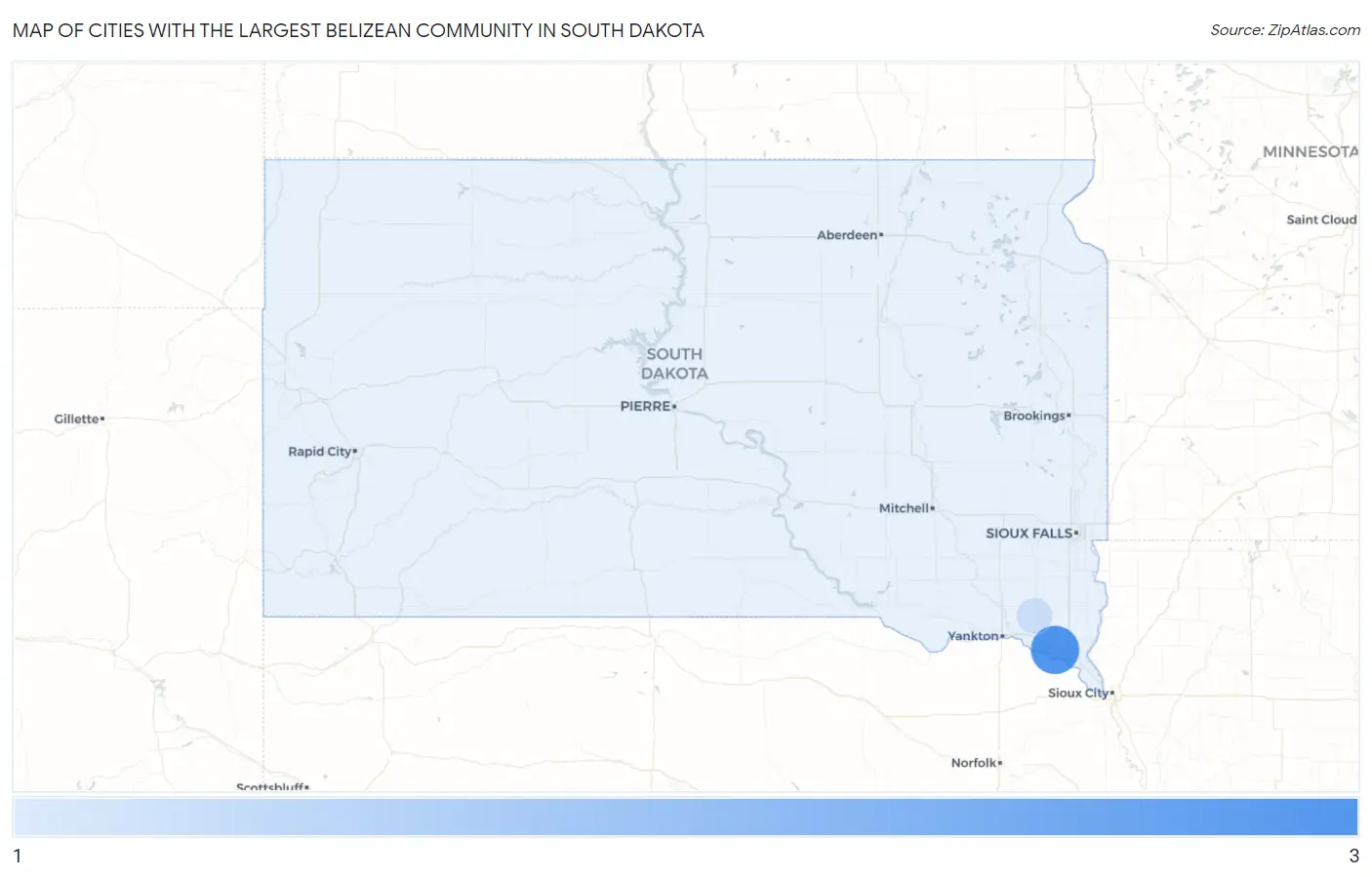 Cities with the Largest Belizean Community in South Dakota Map