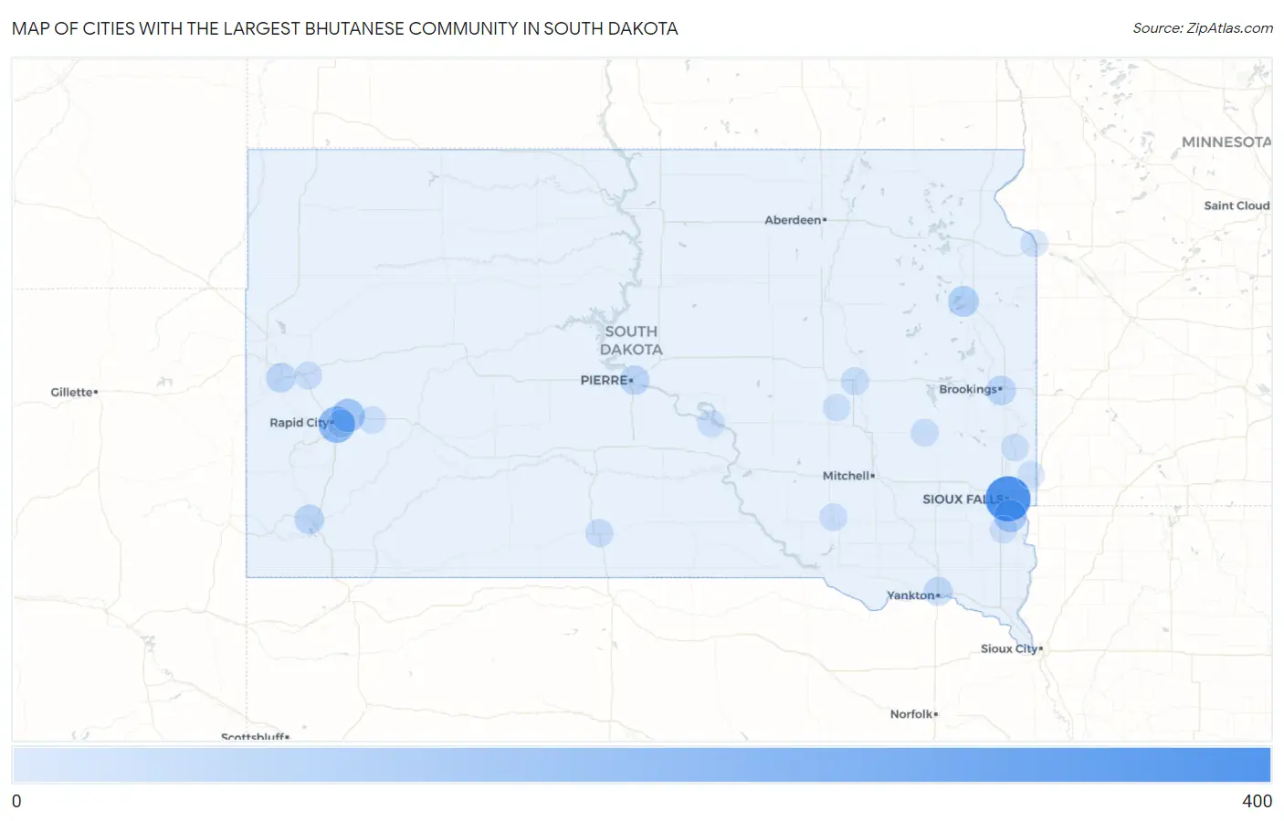 Cities with the Largest Bhutanese Community in South Dakota Map