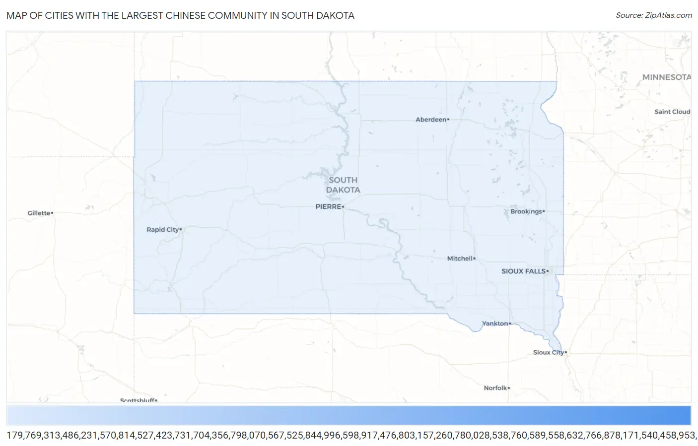 Cities with the Largest Chinese Community in South Dakota Map