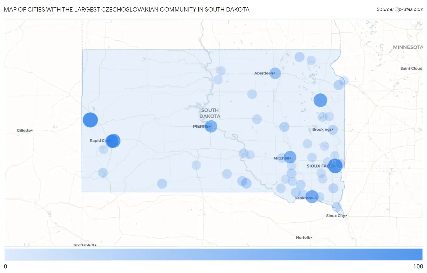 Cities with the Largest Czechoslovakian Community in South Dakota Map