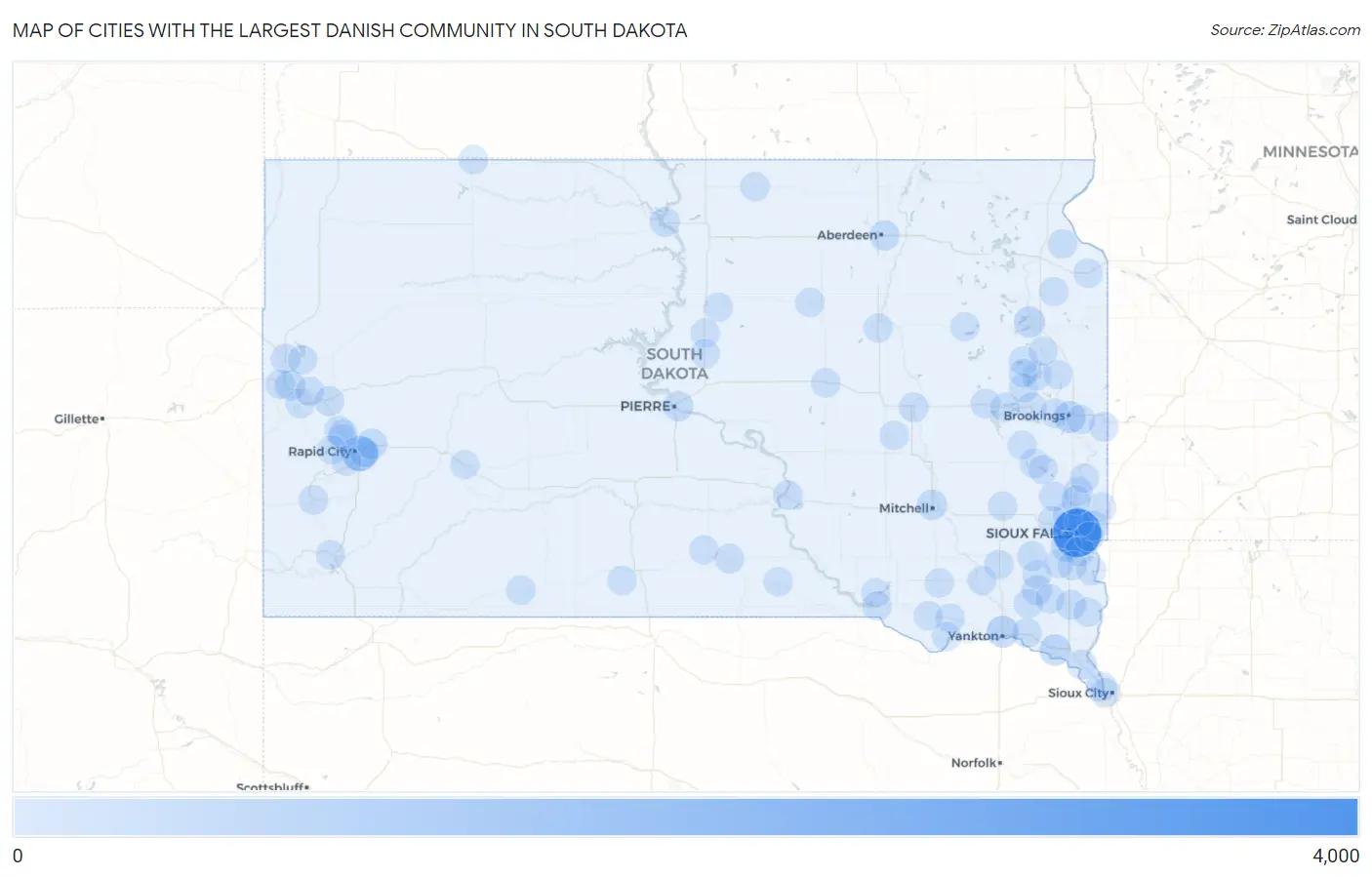 Cities with the Largest Danish Community in South Dakota Map