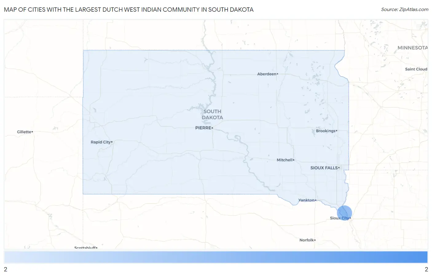Cities with the Largest Dutch West Indian Community in South Dakota Map