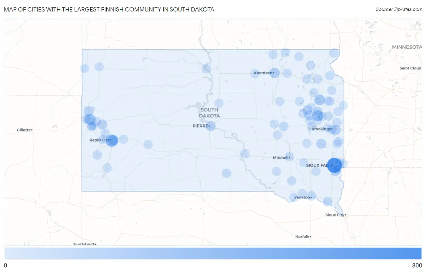 Cities with the Largest Finnish Community in South Dakota Map