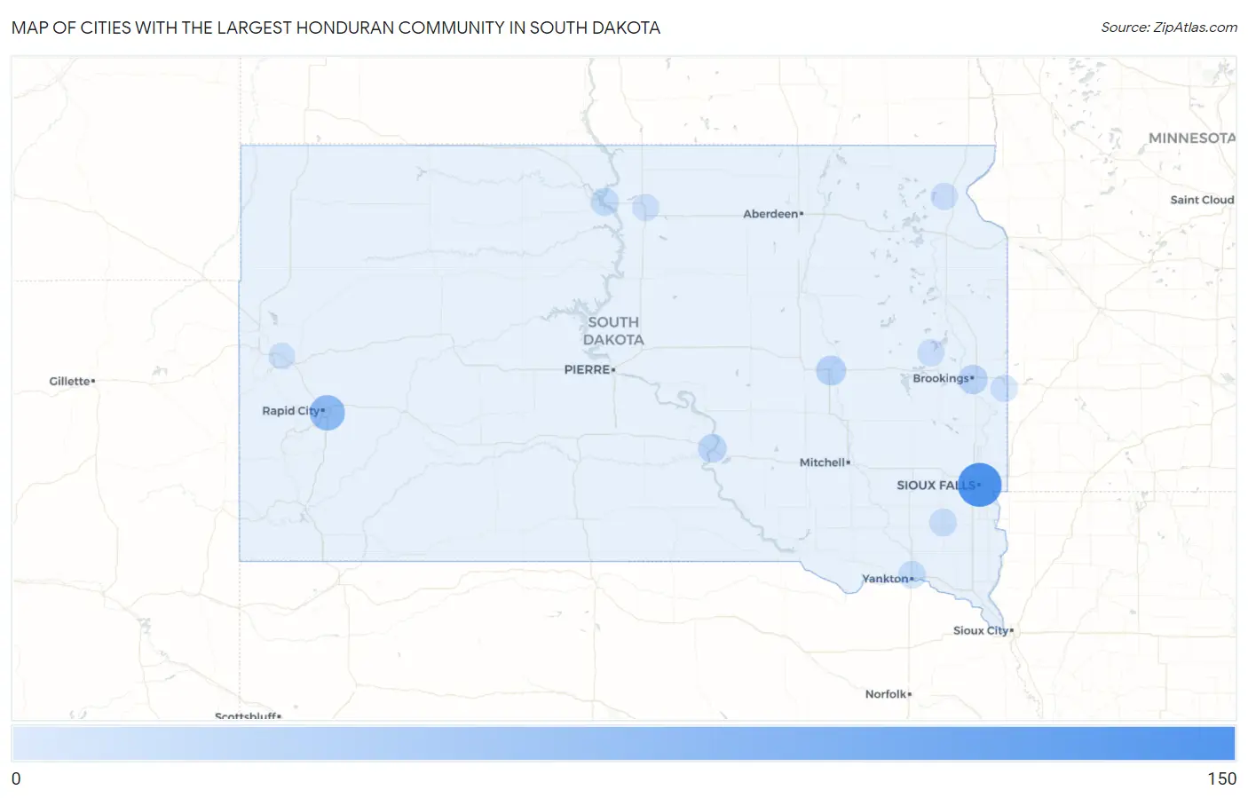 Cities with the Largest Honduran Community in South Dakota Map